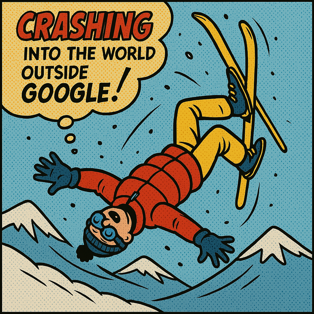 cartoon of a skier crashing
